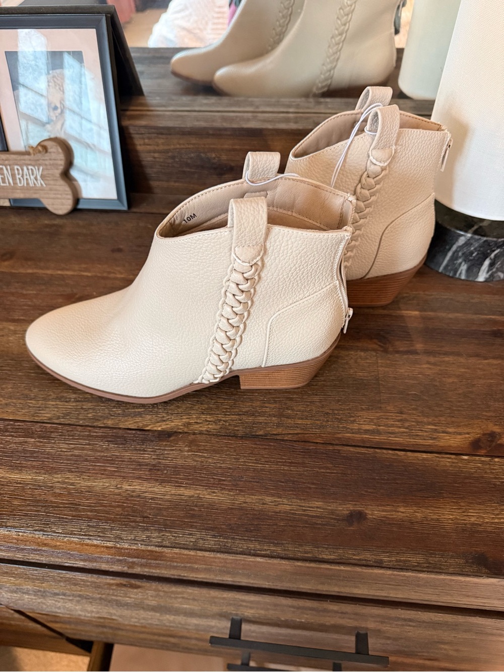 Braided Detail Cream Ankle Booties for Women